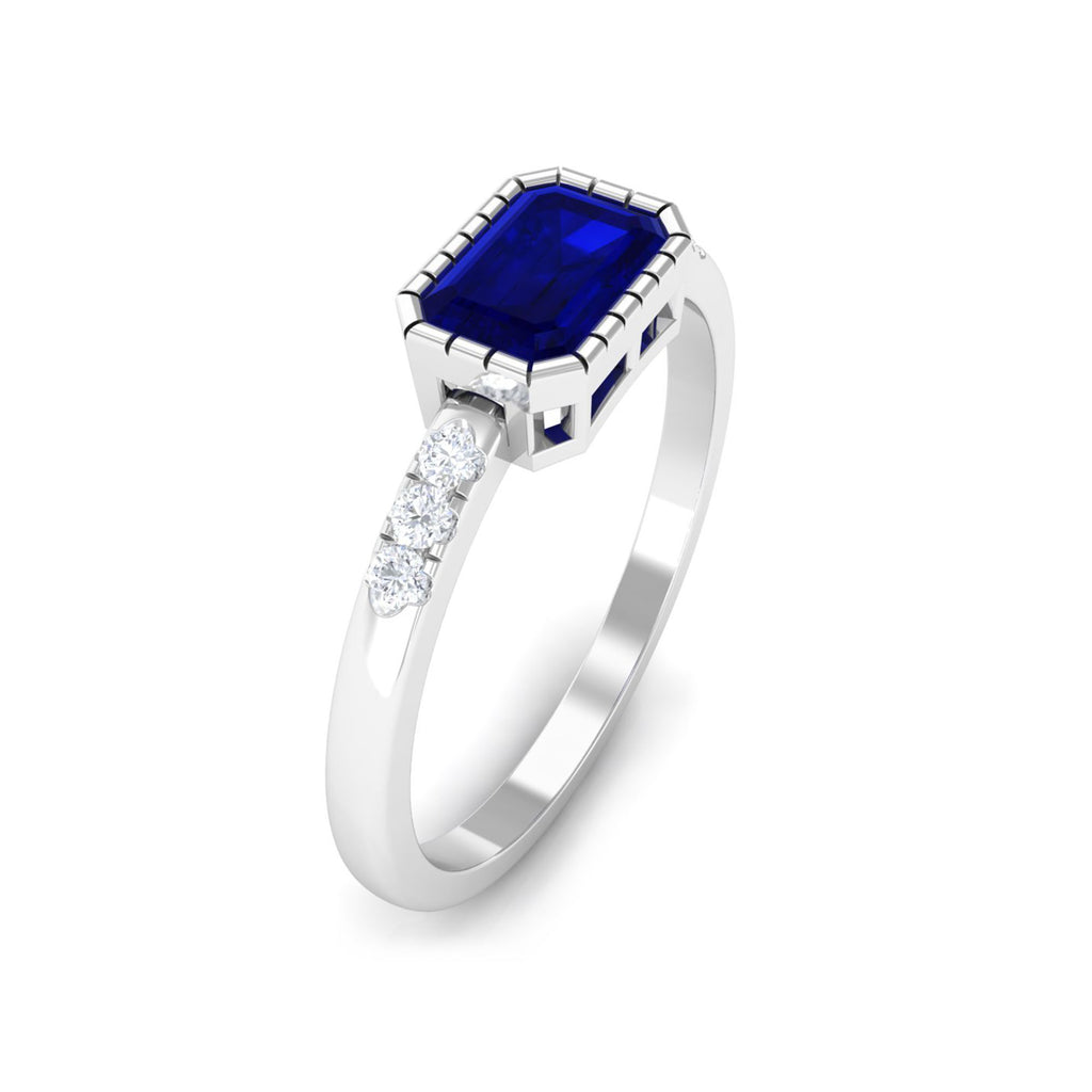 3/4 CT Octagon Cut Blue Sapphire East West Engagement Ring with Diamond Blue Sapphire - ( AAA ) - Quality - Rosec Jewels