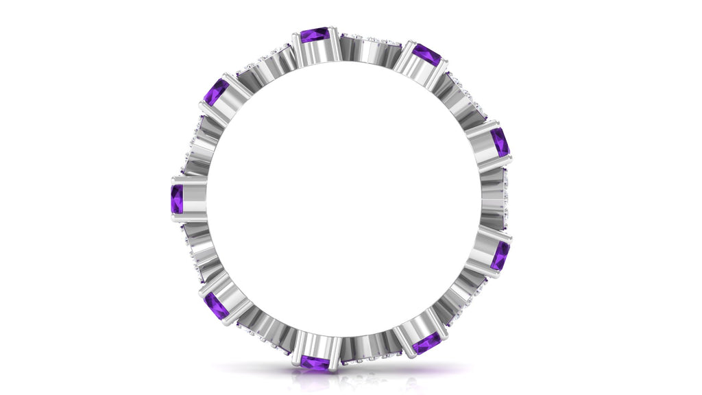 Purple Amethyst and Contemporary Diamond Eternity Ring Amethyst - ( AAA ) - Quality - Rosec Jewels