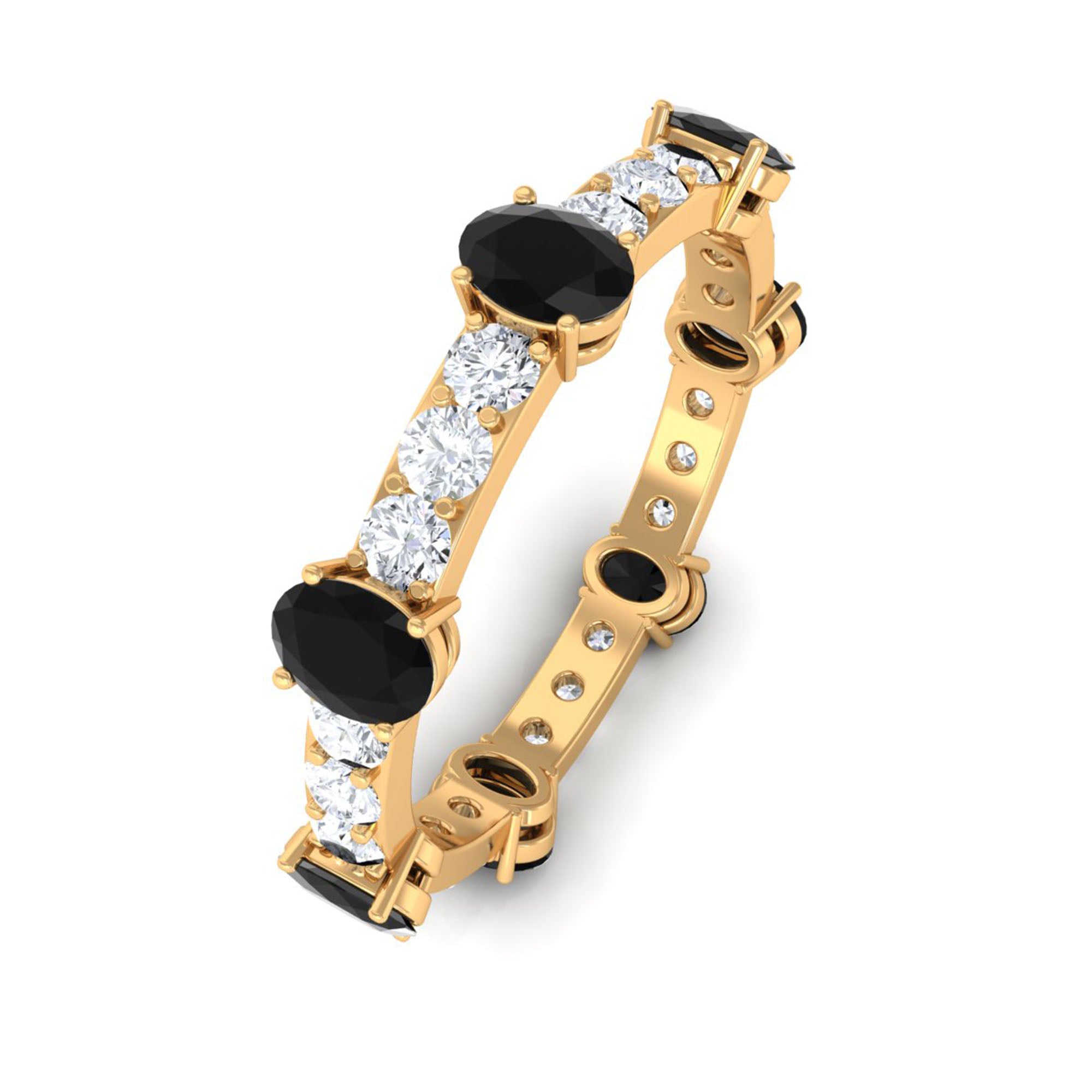 Oval Cut Black Onyx and Moissanite Eternity Ring Black Onyx - ( AAA ) - Quality - Rosec Jewels