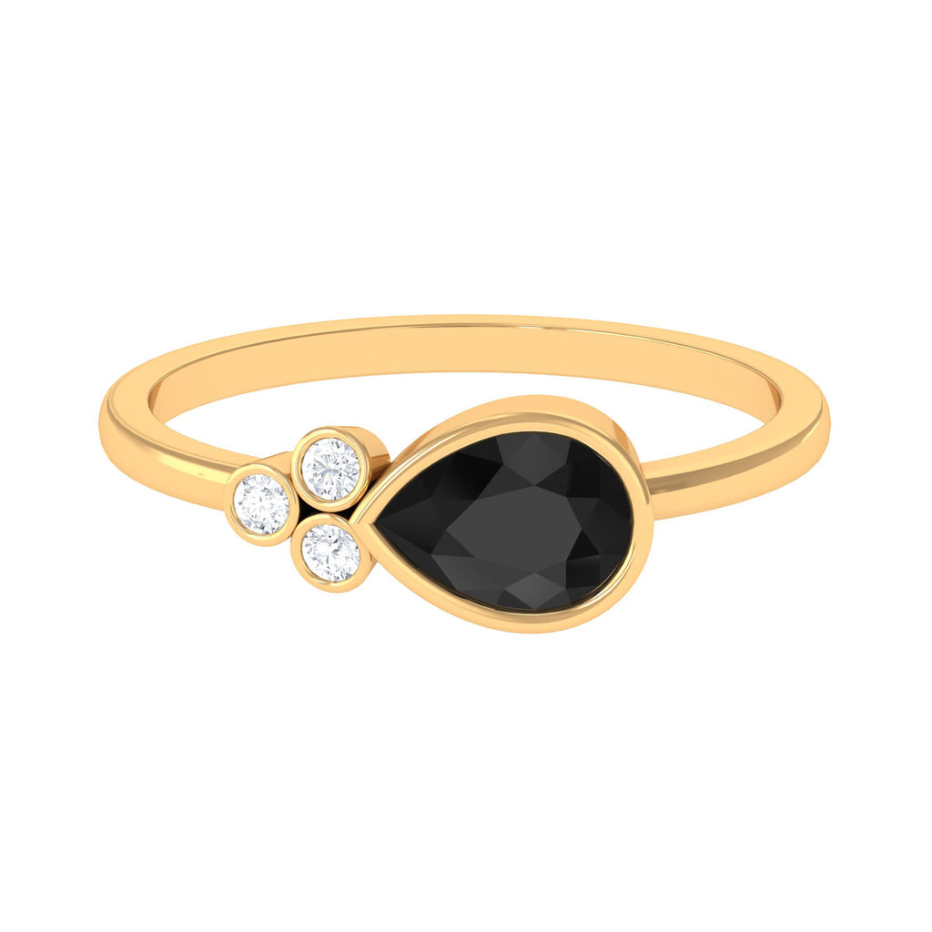 Pear Black Onyx East West Promise Ring with Diamond Trio Black Onyx - ( AAA ) - Quality - Rosec Jewels