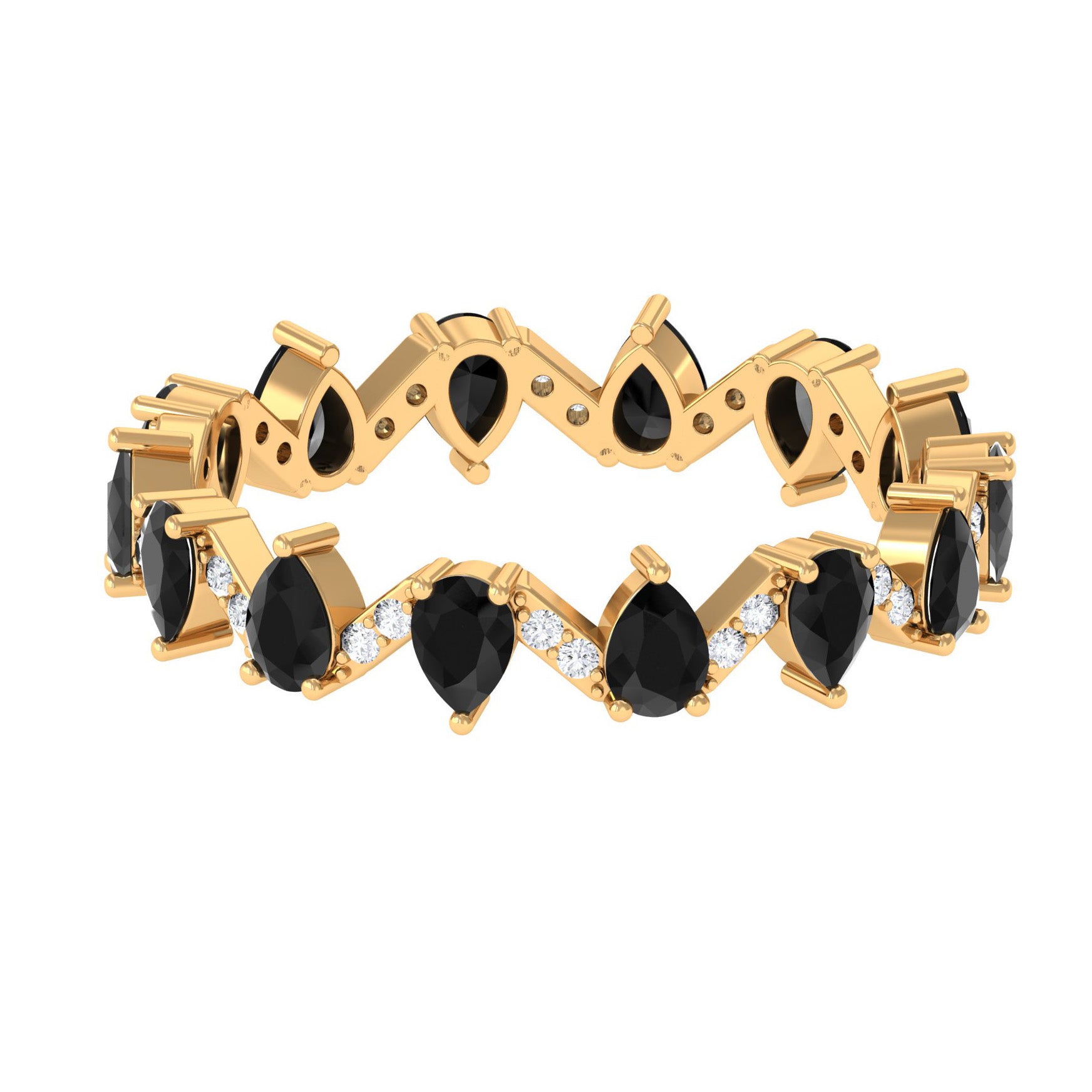 Pear Cut Black Onyx and Diamond Zig Zag Eternity Ring Black Onyx - ( AAA ) - Quality - Rosec Jewels