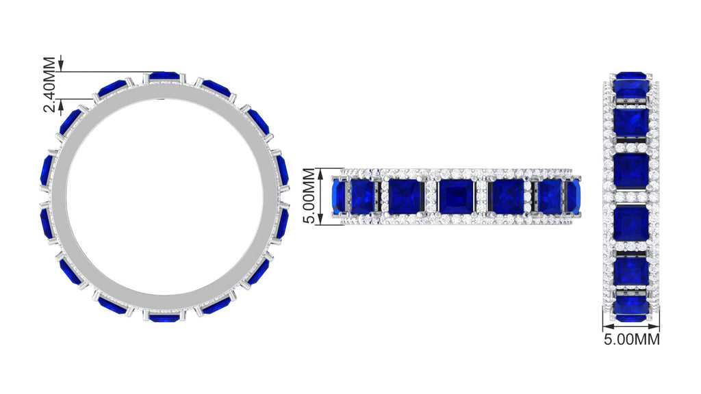Lab Grown Blue Sapphire Wedding Band with Moissanite Accent Lab Created Blue Sapphire - ( AAAA ) - Quality - Rosec Jewels