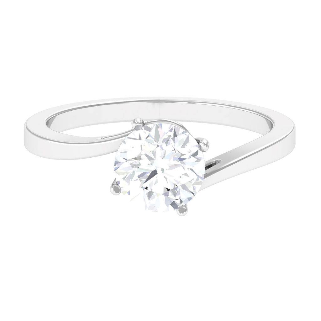 Certified Moissanite Solitaire Engagement Ring with Bypass Shank Moissanite - ( D-VS1 ) - Color and Clarity - Rosec Jewels