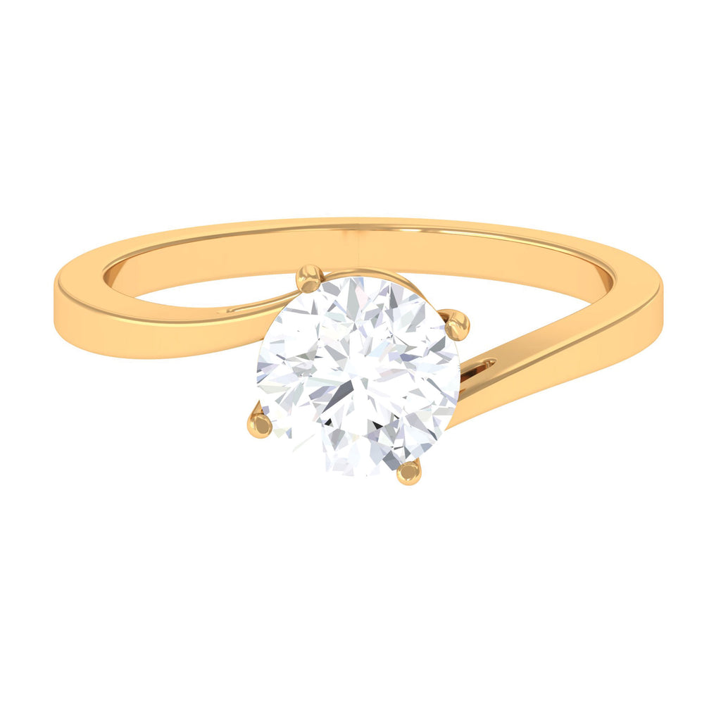 Certified Moissanite Solitaire Engagement Ring with Bypass Shank Moissanite - ( D-VS1 ) - Color and Clarity - Rosec Jewels