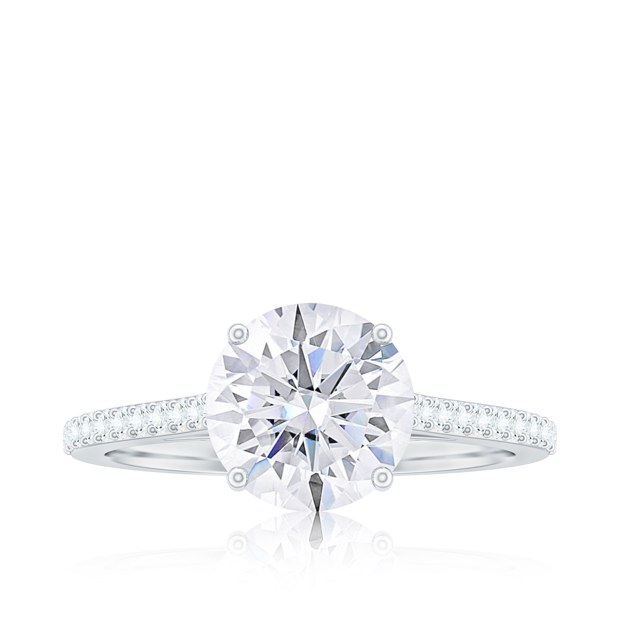 Certified Moissanite Round Cut Solitaire Ring with Side Stones Moissanite - ( D-VS1 ) - Color and Clarity - Rosec Jewels