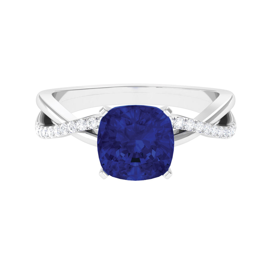 Cushion Cut Solitaire Lab Grown Blue Sapphire Infinity Engagement Ring Lab Created Blue Sapphire - ( AAAA ) - Quality - Rosec Jewels