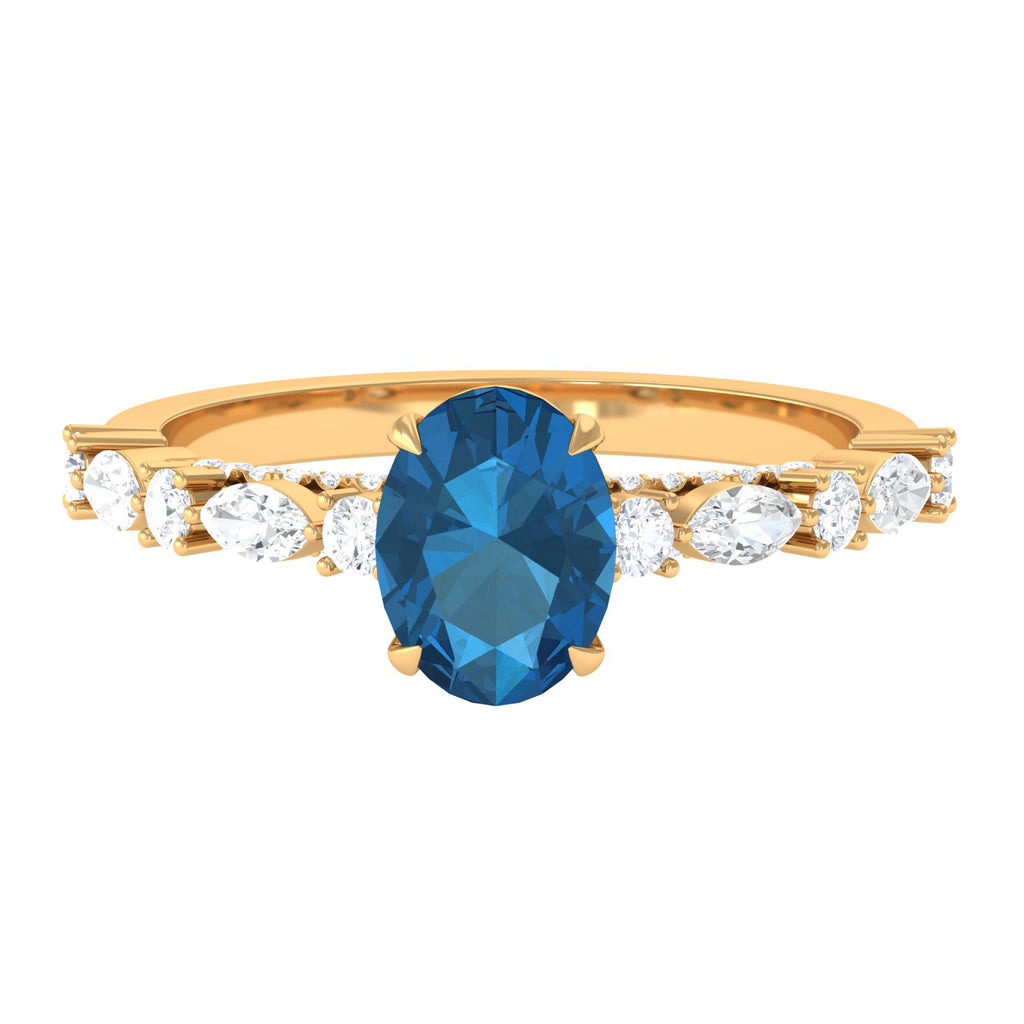 2.25 CT Solitaire Accent Ring with Created London Blue Topaz and Moissanite