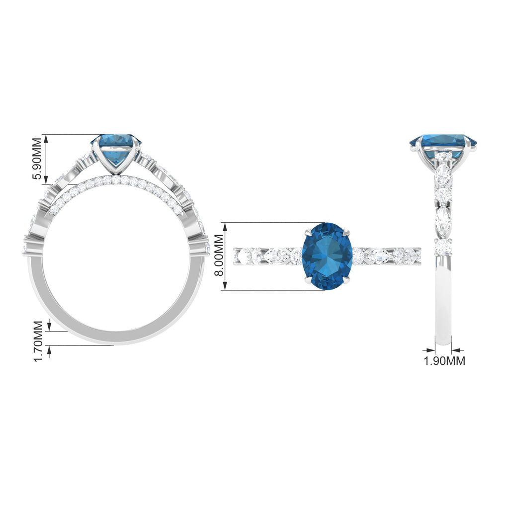 2.25 CT Solitaire Accent Ring with Created London Blue Topaz and Moissanite