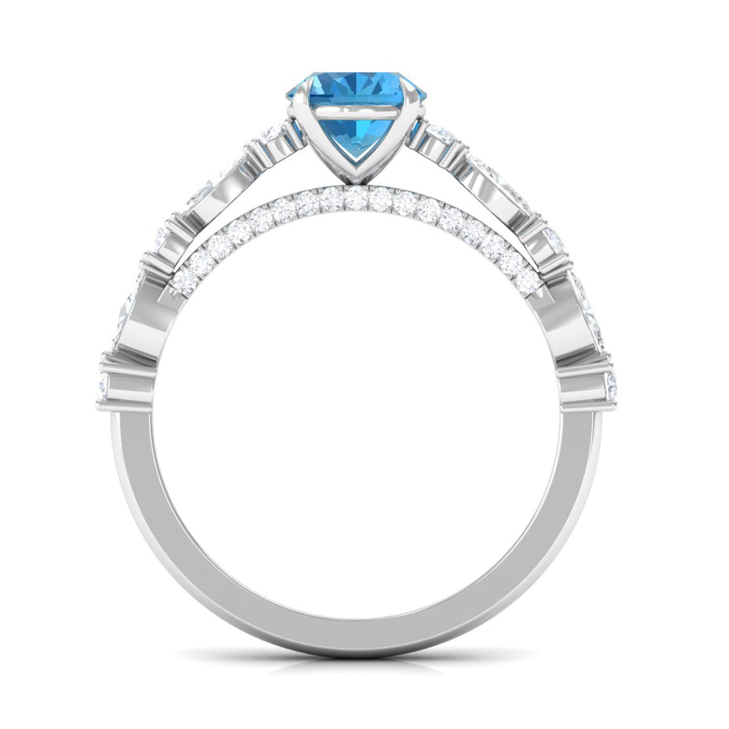 2 CT Oval Cut Swiss Blue Topaz Solitaire Engagement Ring with Moissanite Swiss Blue Topaz - ( AAA ) - Quality - Rosec Jewels