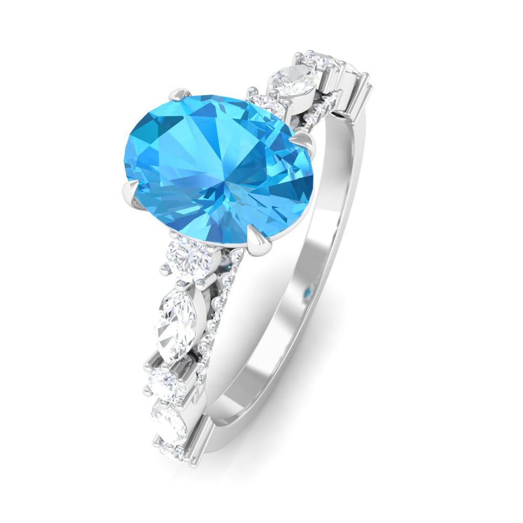 2 CT Oval Cut Swiss Blue Topaz Solitaire Engagement Ring with Moissanite Swiss Blue Topaz - ( AAA ) - Quality - Rosec Jewels