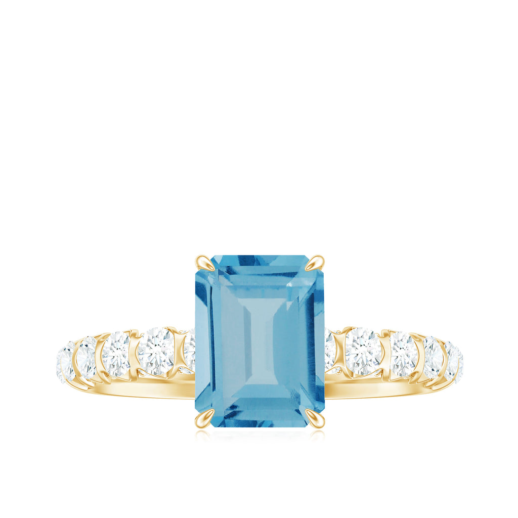 Claw Set Swiss Blue Topaz Solitaire and Diamond Ring Swiss Blue Topaz - ( AAA ) - Quality - Rosec Jewels