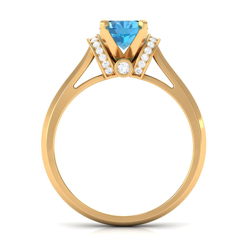 1.25 CT Oval Swiss Blue Topaz Solitaire Ring with Collar Diamond Swiss Blue Topaz - ( AAA ) - Quality - Rosec Jewels