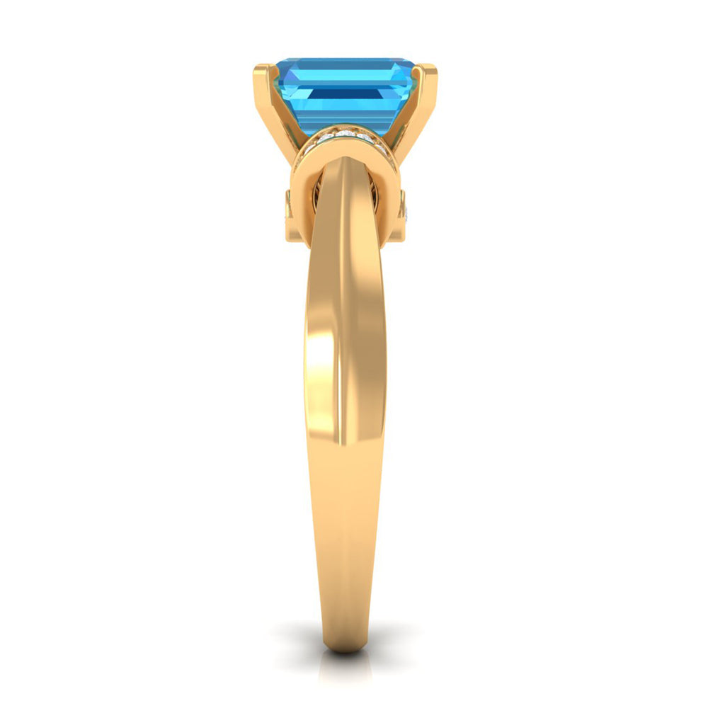 3.25 CT Asscher Cut Swiss Blue Topaz Solitaire Ring with Collar Diamond Swiss Blue Topaz - ( AAA ) - Quality - Rosec Jewels