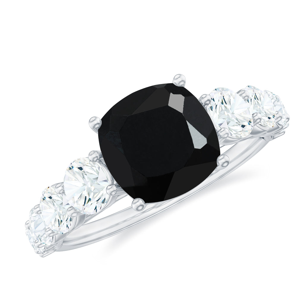 Lab Grown Black Diamond Solitaire Ring with Moissanite Lab Created Black Diamond - ( AAAA ) - Quality - Rosec Jewels