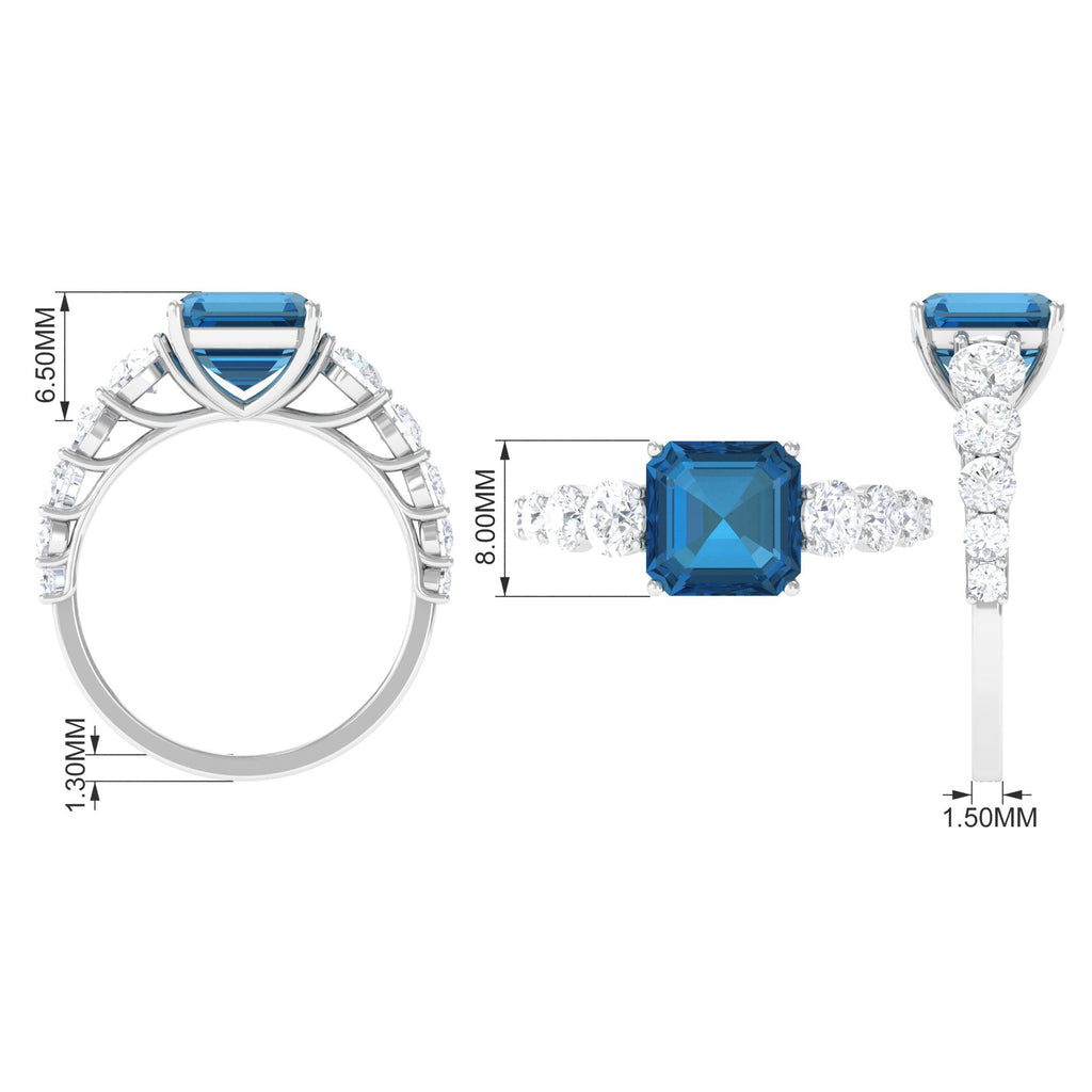 4.75 CT London Blue Topaz Engagement Ring with Moissanite Accent London Blue Topaz - ( AAA ) - Quality - Rosec Jewels