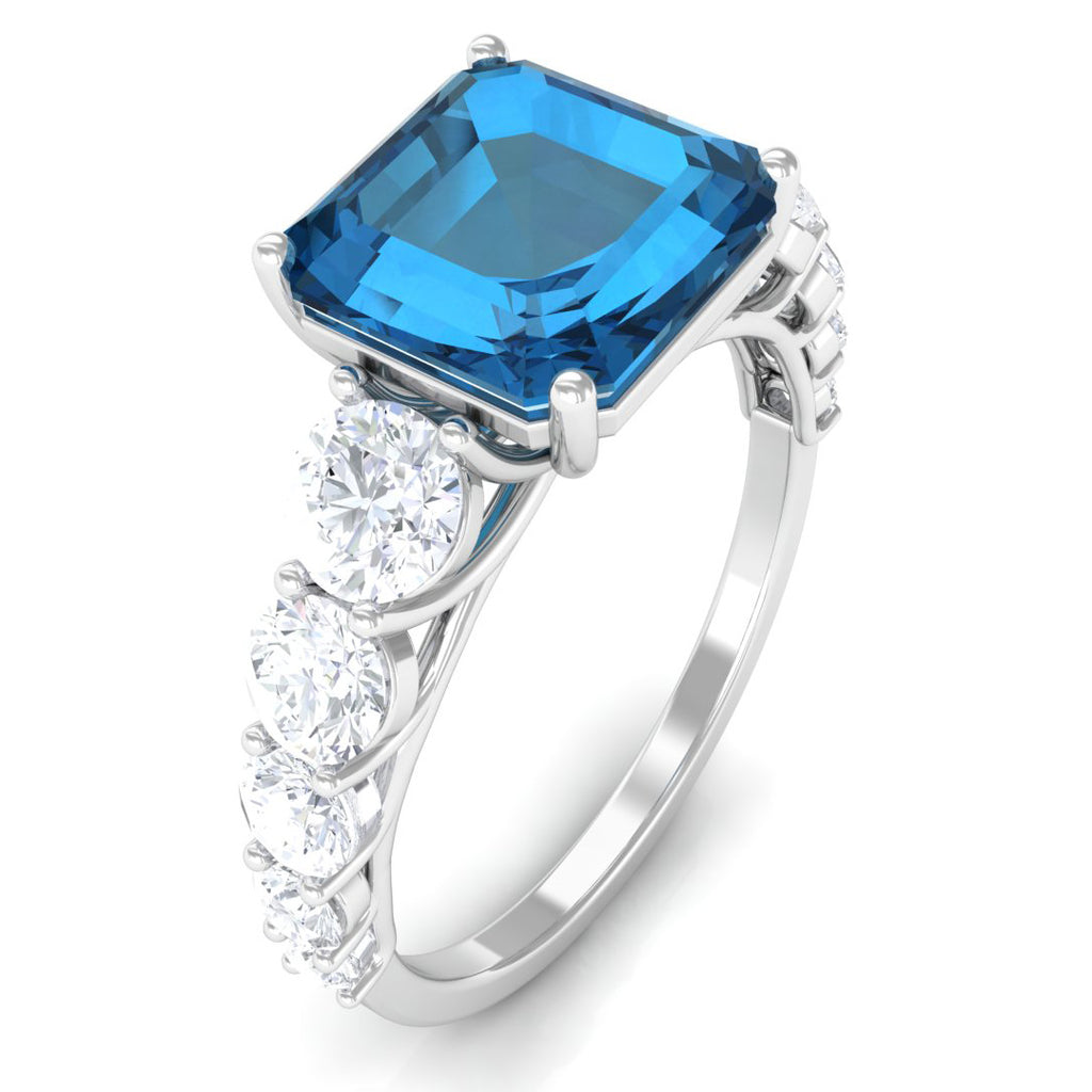 4.75 CT London Blue Topaz Engagement Ring with Moissanite Accent London Blue Topaz - ( AAA ) - Quality - Rosec Jewels