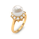 Freshwater Pearl and Diamond Flower Halo Engagement Ring Freshwater Pearl - ( AAA ) - Quality - Rosec Jewels
