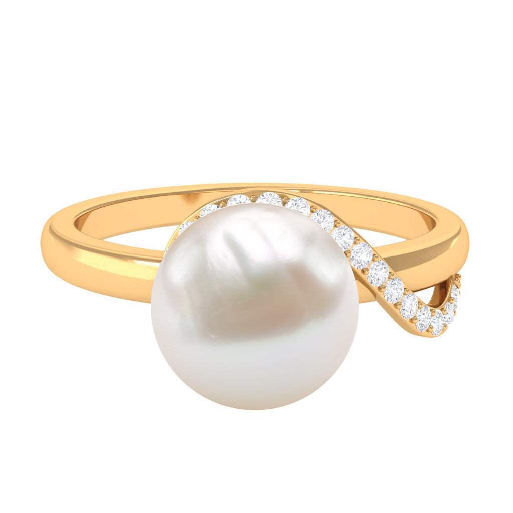 Designer Freshwater Pearl Solitaire Engagement Ring with Moissanite Accent Freshwater Pearl - ( AAA ) - Quality - Rosec Jewels