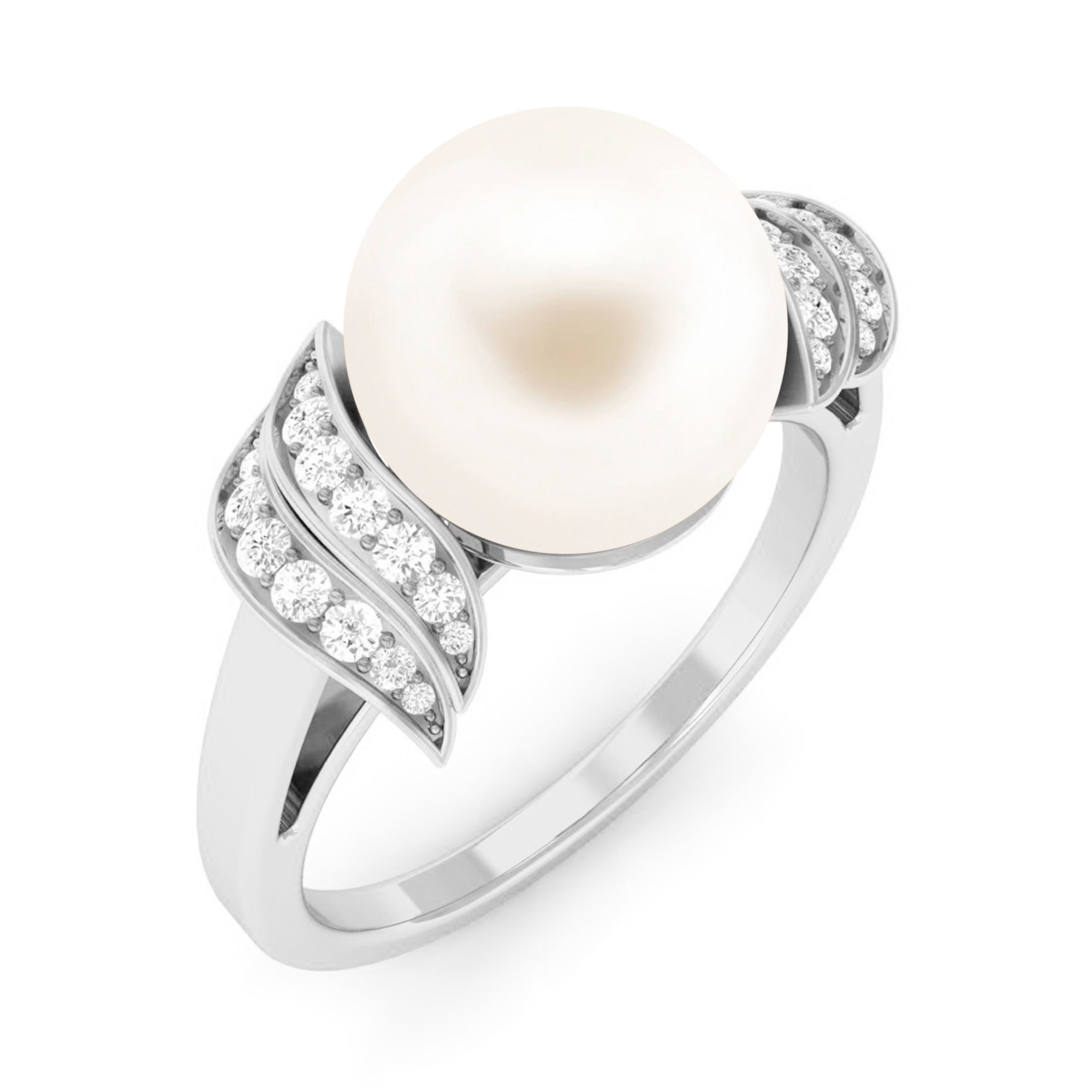 Natural Freshwater Pearl and Diamond Solitaire Engagement Ring Freshwater Pearl - ( AAA ) - Quality - Rosec Jewels