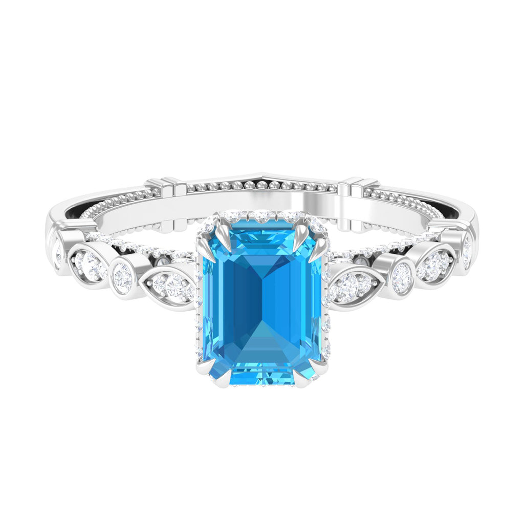 3 CT Octagon Shape Swiss Blue Topaz Solitaire with Moissanite Engagement Ring Swiss Blue Topaz - ( AAA ) - Quality - Rosec Jewels