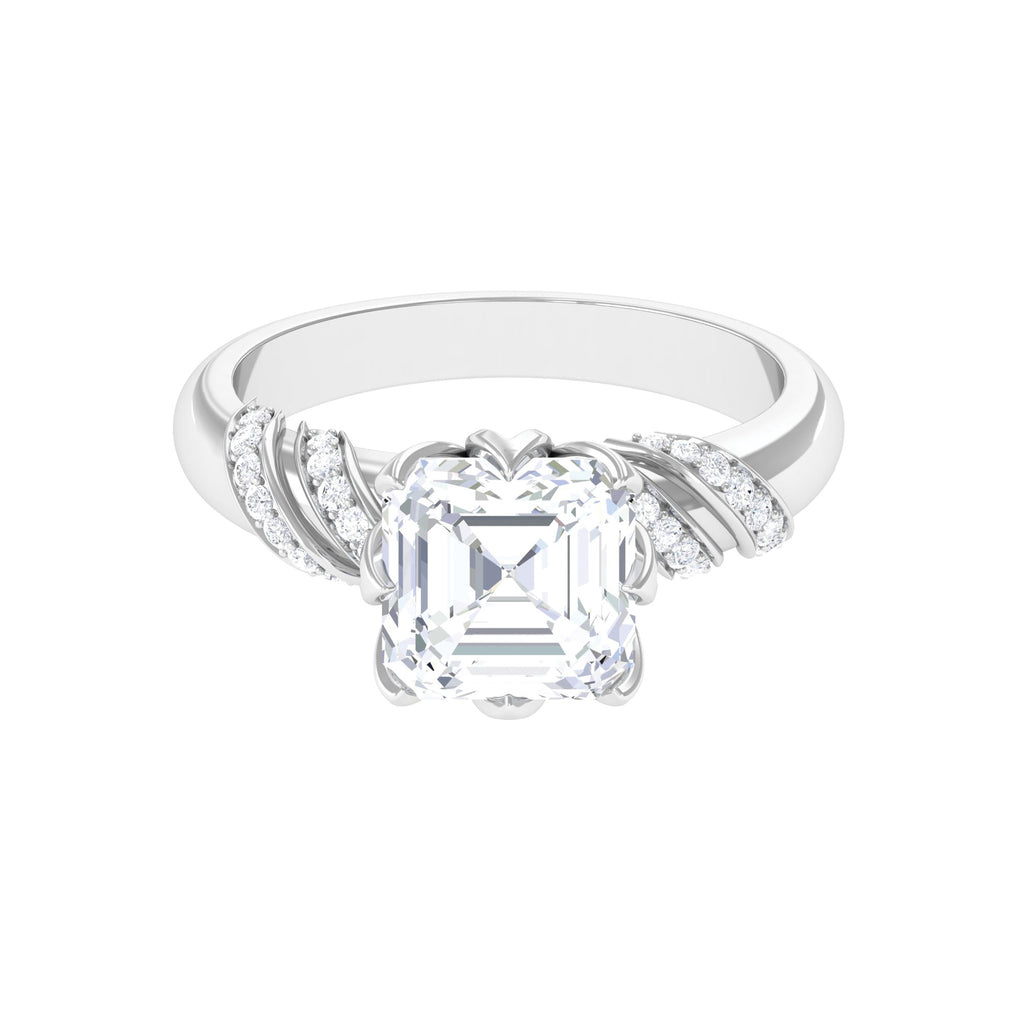 8 MM Asscher Cut Moissanite Solitaire Engagement Ring in Petal Prong Setting Moissanite - ( D-VS1 ) - Color and Clarity - Rosec Jewels