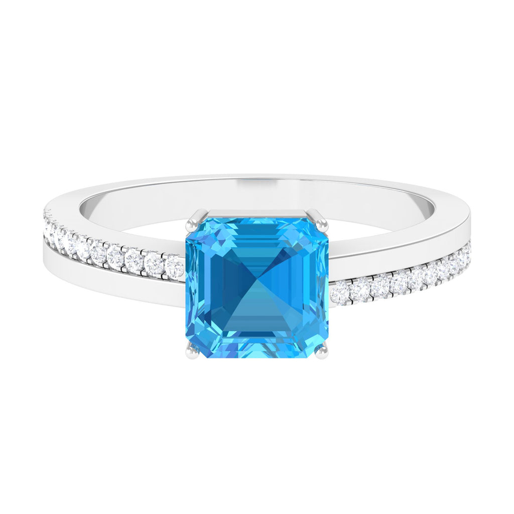 2.25 CT Swiss Blue Topaz Solitaire and Diamond Engagement Ring Swiss Blue Topaz - ( AAA ) - Quality - Rosec Jewels