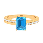 2.25 CT Two Tone Swiss Blue Topaz Solitaire with Diamond Side Stone Ring Swiss Blue Topaz - ( AAA ) - Quality - Rosec Jewels