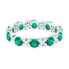 Round Shape Real Emerald Classic Eternity Band Ring with Moissanite Emerald - ( AAA ) - Quality - Rosec Jewels