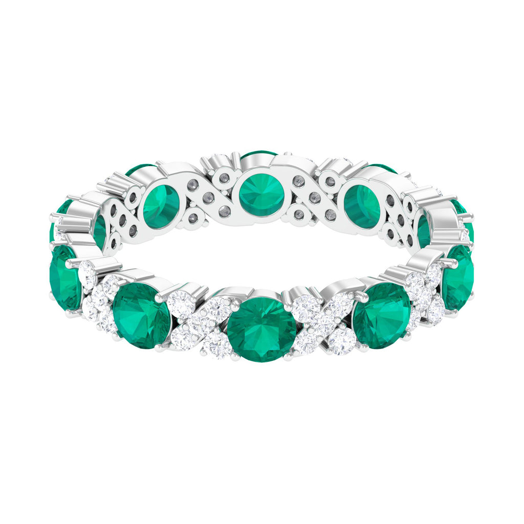 Round Cut Real Emerald Classic Eternity Band Ring with Moissanite Emerald - ( AAA ) - Quality - Rosec Jewels