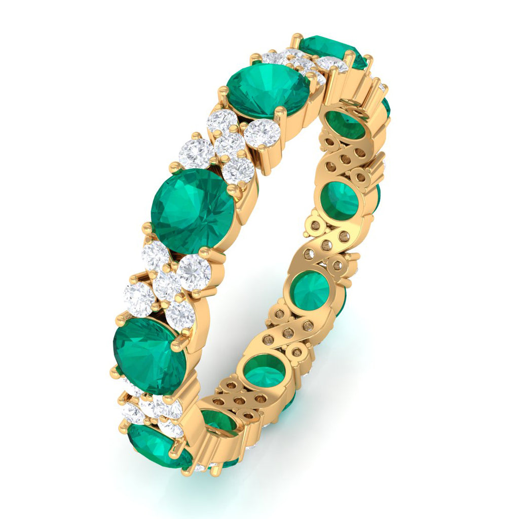 Round Cut Real Emerald Classic Eternity Band Ring with Moissanite Emerald - ( AAA ) - Quality - Rosec Jewels