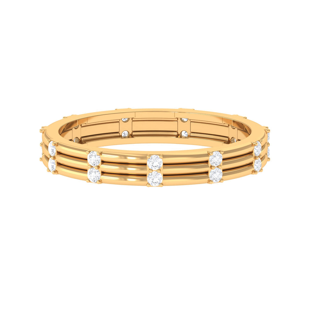 Simple Diamond Stackable Gold Band Ring in Pave Setting Diamond - ( HI-SI ) - Color and Clarity - Rosec Jewels