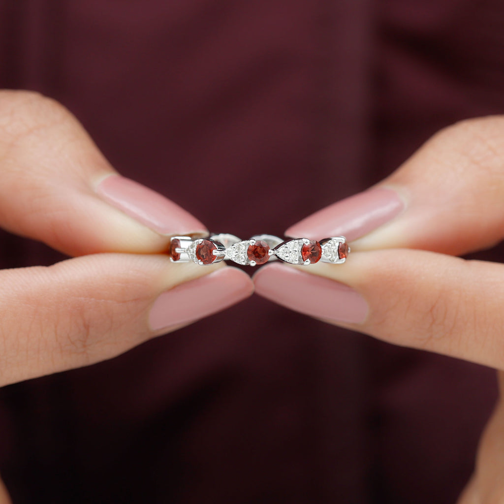 Alternate Garnet and Diamond Eternity Ring Garnet - ( AAA ) - Quality - Rosec Jewels