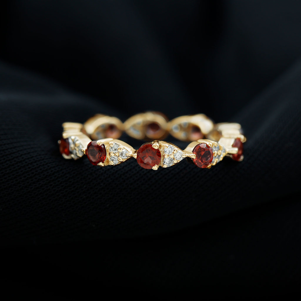 Alternate Garnet and Diamond Eternity Ring Garnet - ( AAA ) - Quality - Rosec Jewels