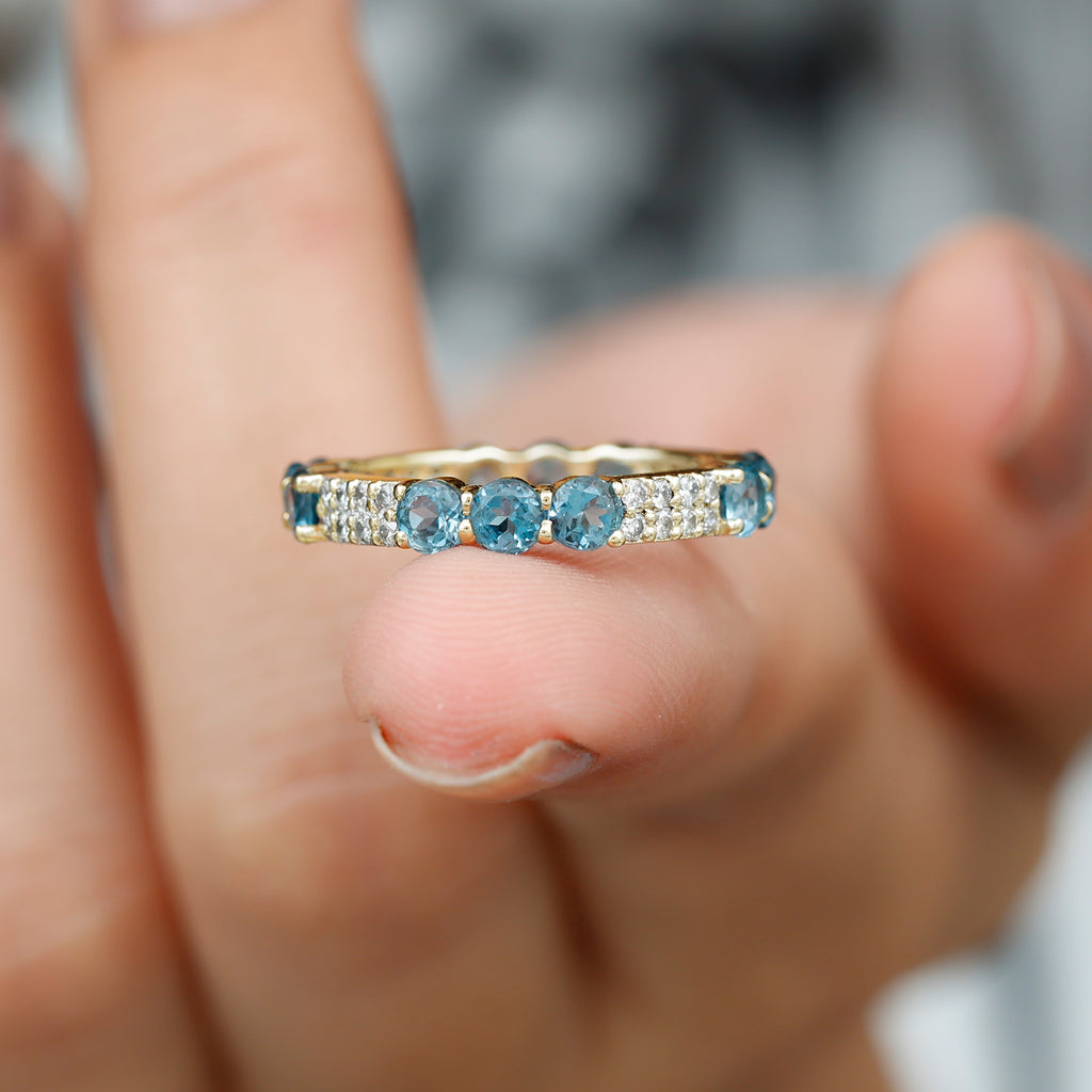 Minimal London Blue Topaz and Diamond Eternity Ring London Blue Topaz - ( AAA ) - Quality - Rosec Jewels