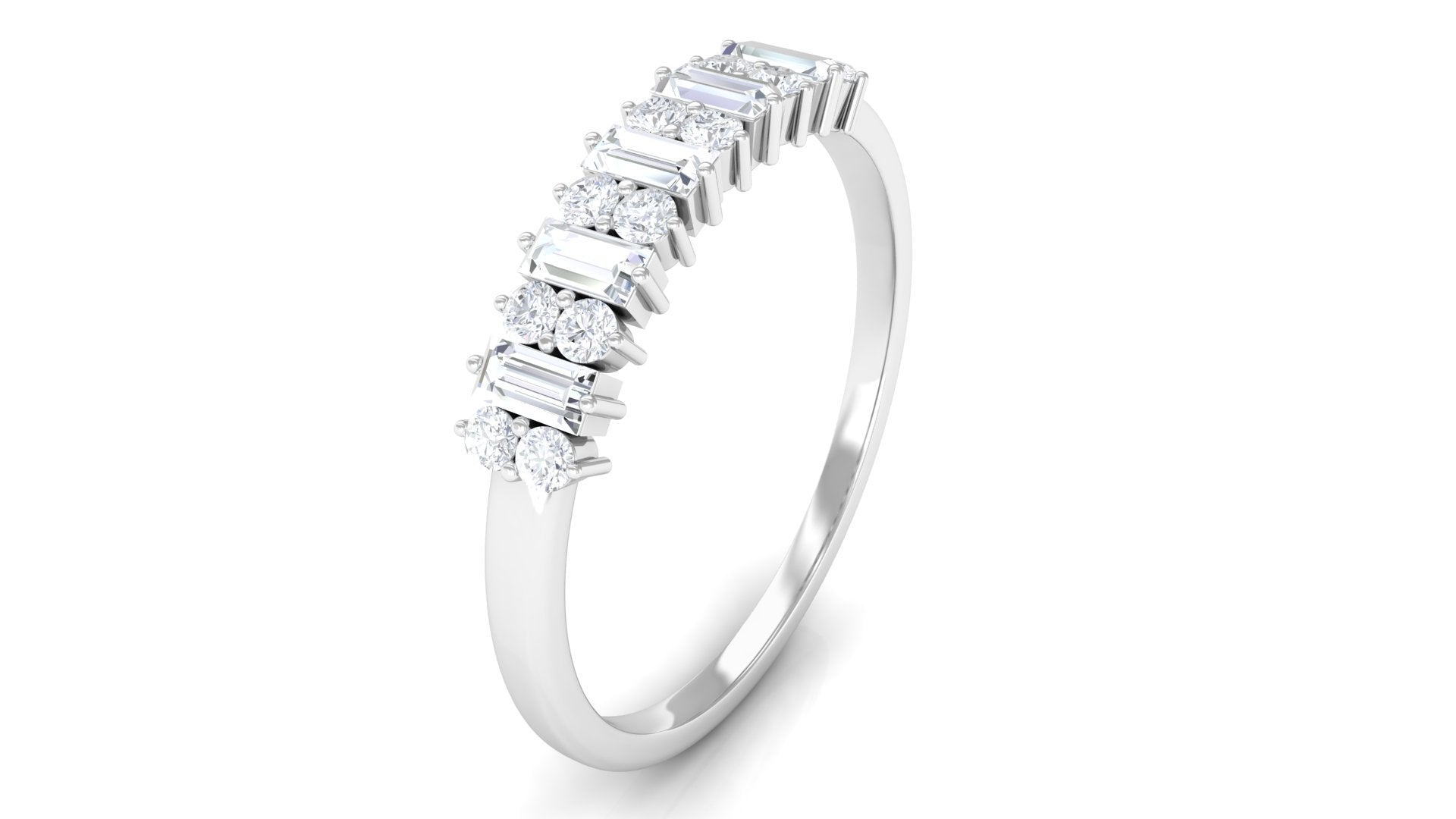 3/4 CT Baguette and Round Cut Diamond Minimal Ring Diamond - ( HI-SI ) - Color and Clarity - Rosec Jewels