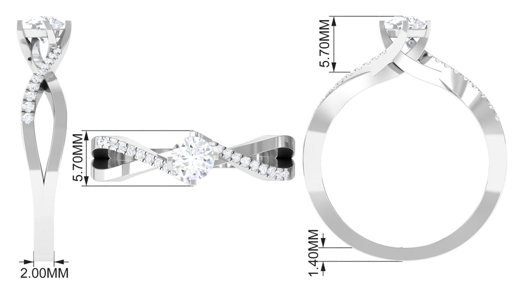 1/2 CT Pure Diamond Bypass Engagement Ring with Infinity Shank Diamond - ( HI-SI ) - Color and Clarity - Rosec Jewels