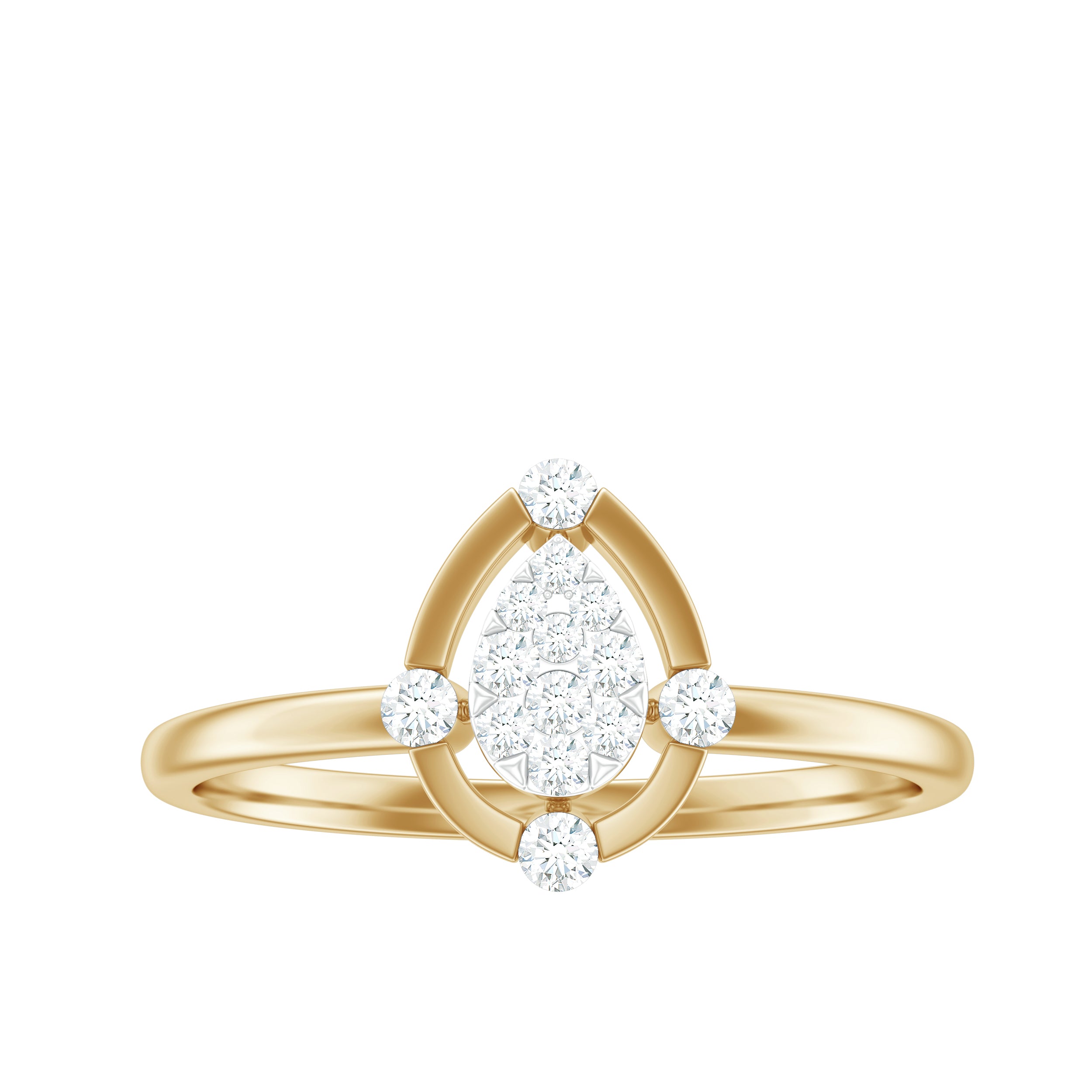 Natural Diamond Gold Teardrop Ring in Illusion Setting Diamond - ( HI-SI ) - Color and Clarity - Rosec Jewels