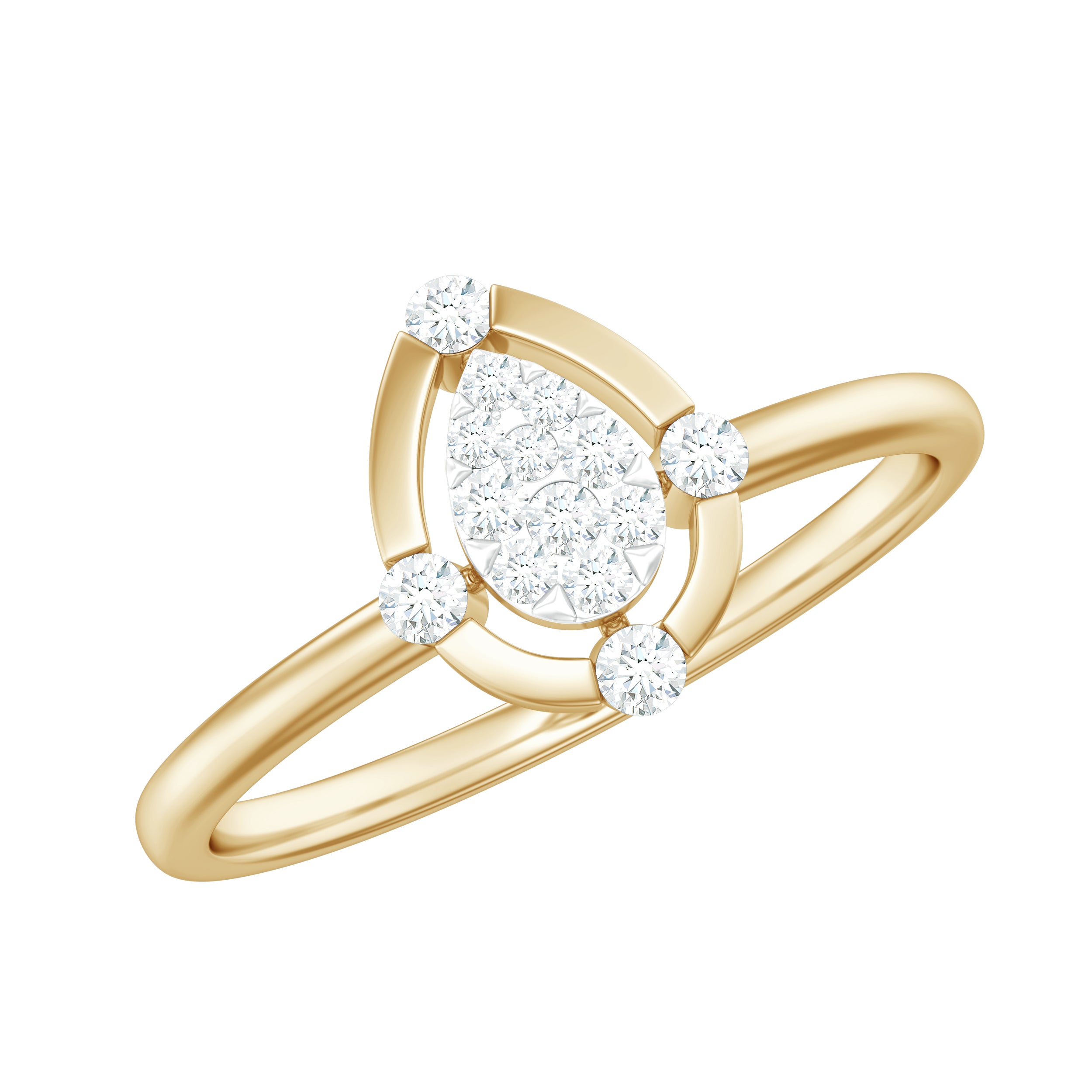 Natural Diamond Gold Teardrop Ring in Illusion Setting Diamond - ( HI-SI ) - Color and Clarity - Rosec Jewels