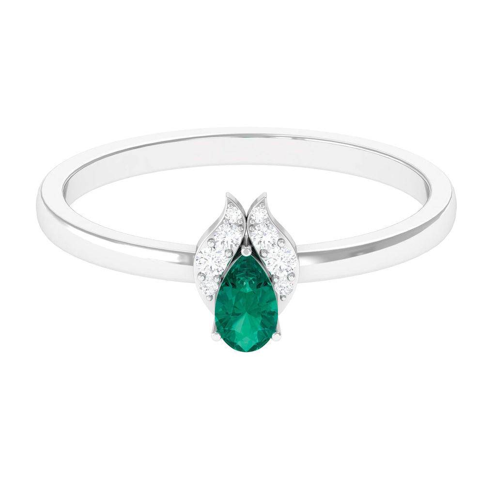 0.25 CT Pear Shape Emerald Promise Ring with Diamond Emerald - ( AAA ) - Quality - Rosec Jewels