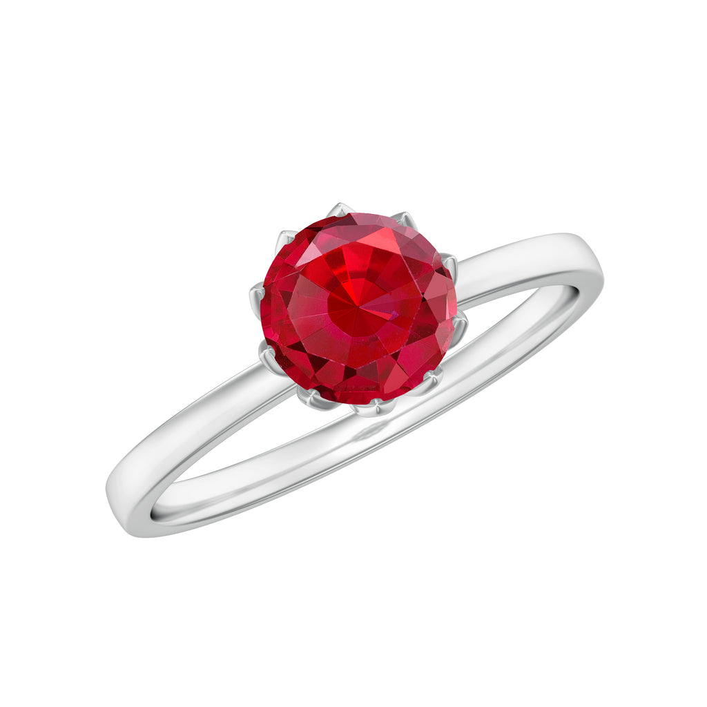 Round Lab-Created Ruby Solitaire Ring in Lotus Basket Setting Lab Created Ruby - ( AAAA ) - Quality - Rosec Jewels