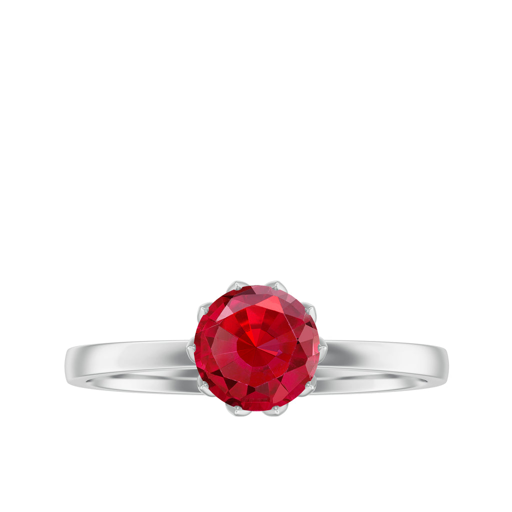 Round Lab-Created Ruby Solitaire Ring in Lotus Basket Setting Lab Created Ruby - ( AAAA ) - Quality - Rosec Jewels