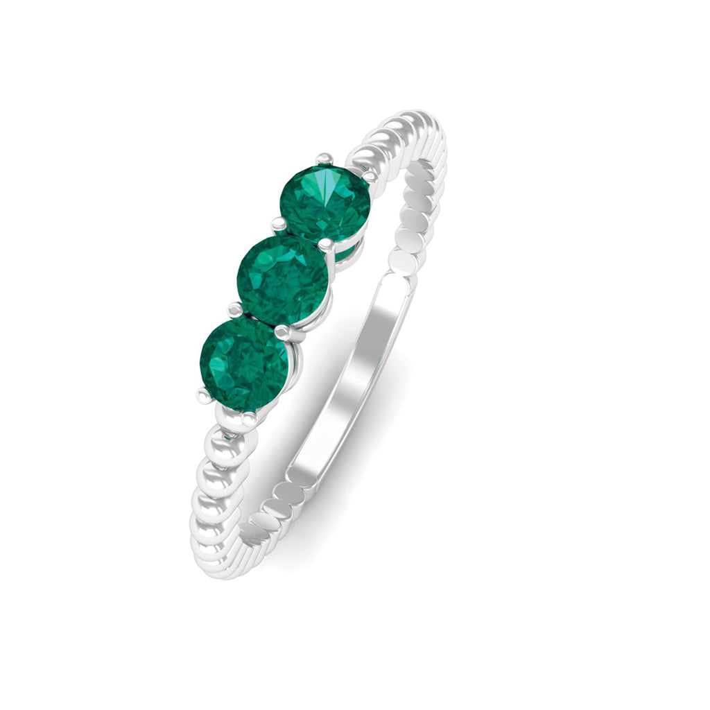0.25 CT Three Stone Emerald Promise Ring with Gold Beaded Emerald - ( AAA ) - Quality - Rosec Jewels