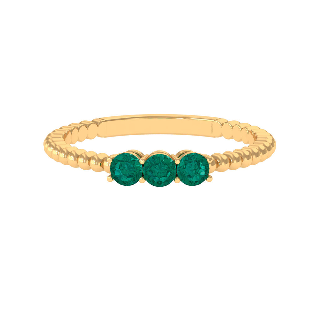 0.25 CT Three Stone Emerald Promise Ring with Gold Beaded Emerald - ( AAA ) - Quality - Rosec Jewels