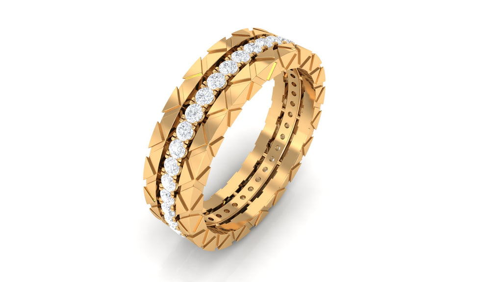 Unisex Diamond Eternity Band Ring with Textured Gold Embellishment Diamond - ( HI-SI ) - Color and Clarity - Rosec Jewels