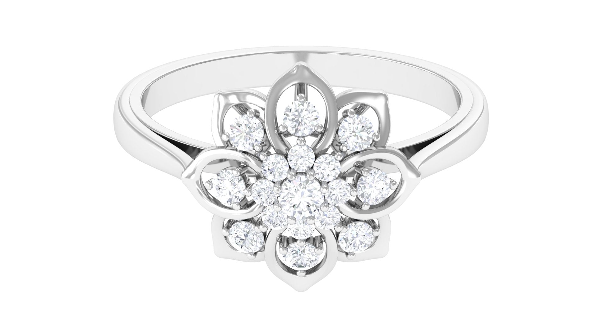 Natural Diamond Flower Cocktail Ring Diamond - ( HI-SI ) - Color and Clarity - Rosec Jewels