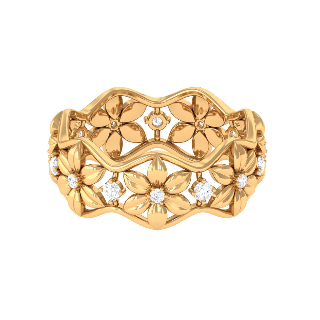 1/2 CT Real Diamond Gold Flower Wedding Band Ring Diamond - ( HI-SI ) - Color and Clarity - Rosec Jewels