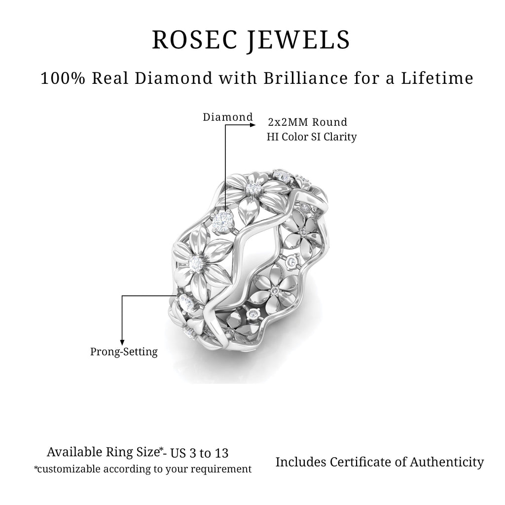 1/2 CT Real Diamond Gold Flower Wedding Band Ring Diamond - ( HI-SI ) - Color and Clarity - Rosec Jewels