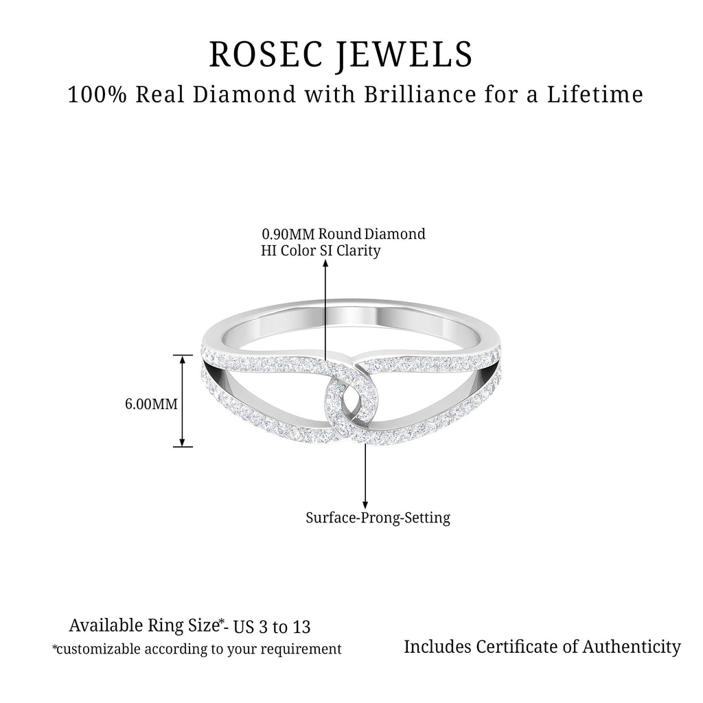 Natural Diamond Interlock Ring in Surface Prong Setting Diamond - ( HI-SI ) - Color and Clarity - Rosec Jewels