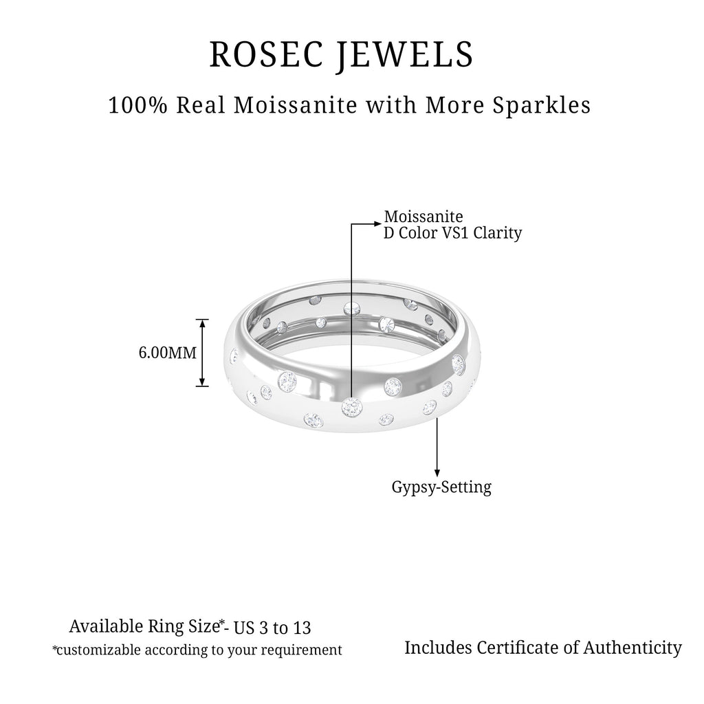 Scatter Moissanite Wedding Wide Band Ring Moissanite - ( D-VS1 ) - Color and Clarity - Rosec Jewels