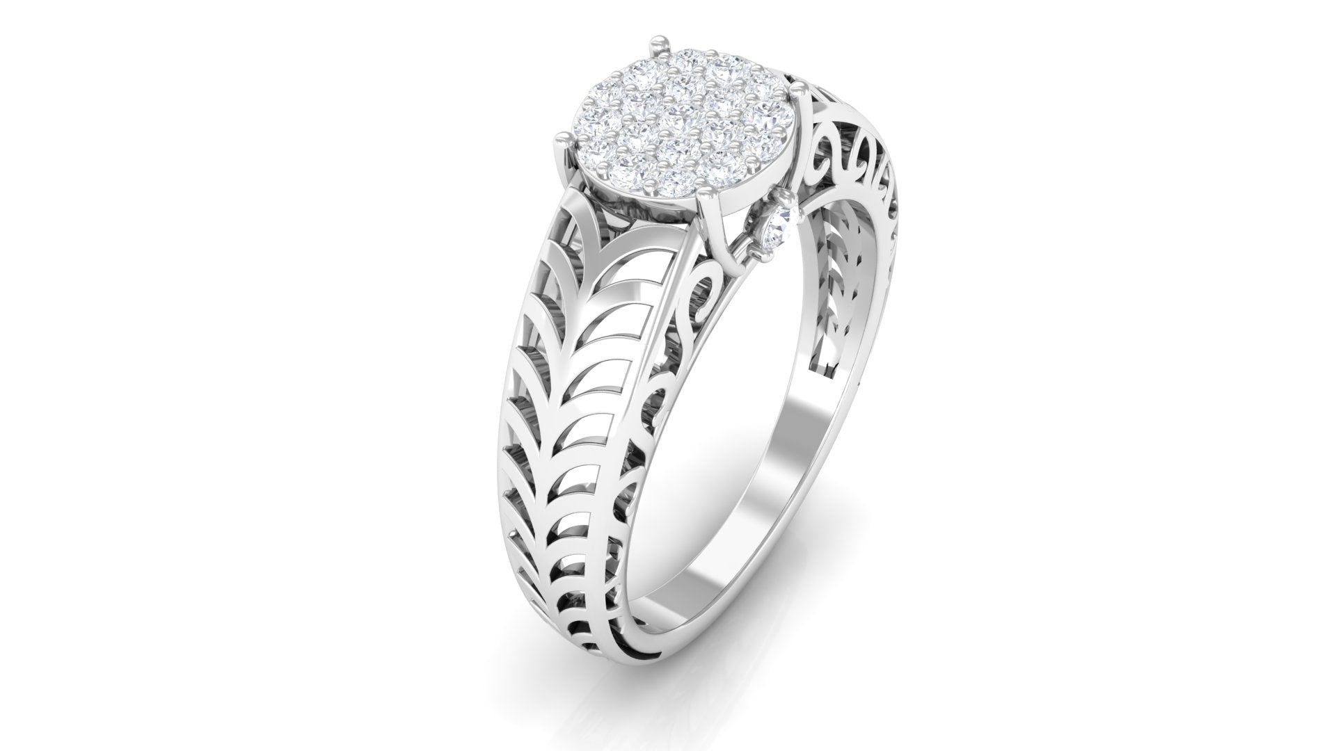 Round Cut Real Diamond Engagement Ring with Gold Filigree Shank Diamond - ( HI-SI ) - Color and Clarity - Rosec Jewels